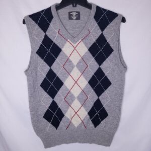 H&M Sweater Vest Mens XL Gray Argyle Lambswool